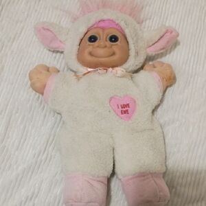 Vintage Plush Baby Troll Doll with Pink and Cream Accents